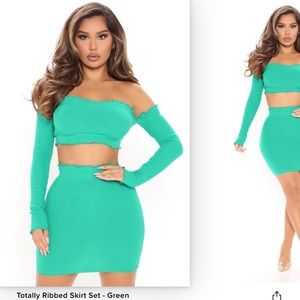 Green fashion nova totally ripped skirt set